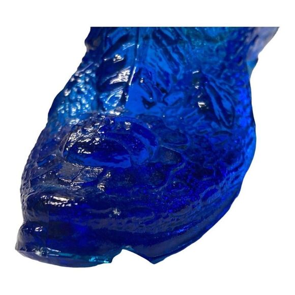 Vintage Blue Glass Shoe Slipper High Heel Cabbage Rose by Kanawha Glass Co. READ - Picture 8 of 10